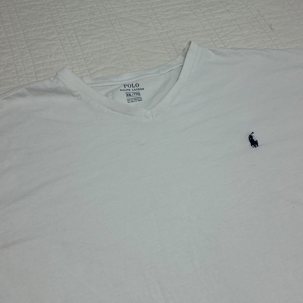 Polo Ralph Lauren Mens‎ XXL White V-Neck Cotton Short Sleeve Pony Logo T-Shirt